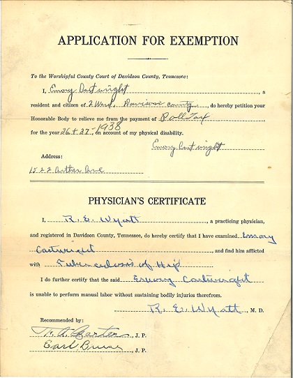 Application for exemption from poll taxes from 1938