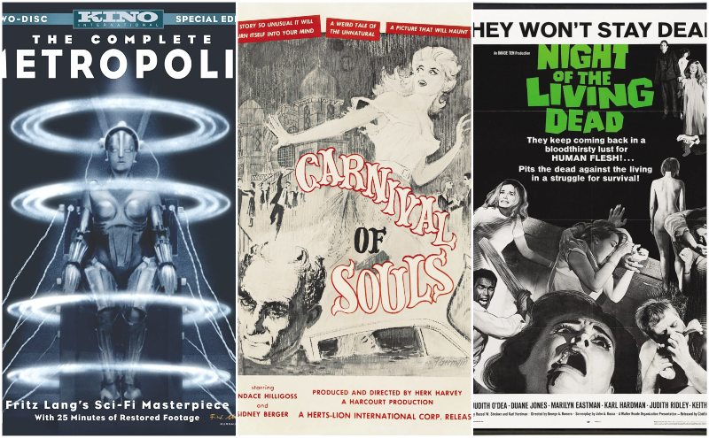 Metropolis, Carnival of Souls, and Night of the Living Dead movie cover collage