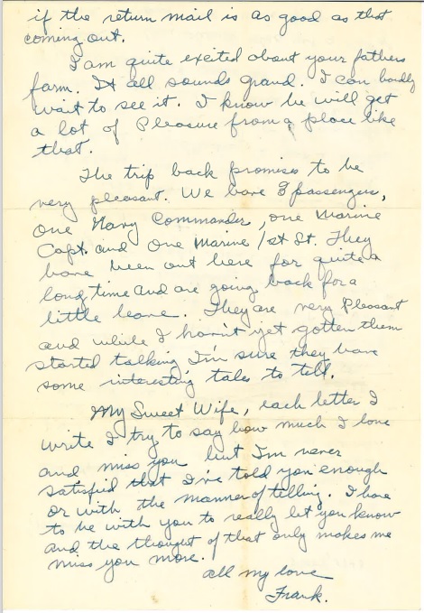 Second page of the letter from Frank Farris Jr. to his wife from November 8th, 1943