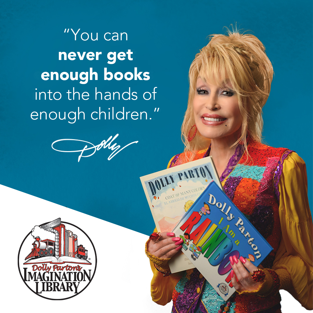 Dolly Parton holding picture books 