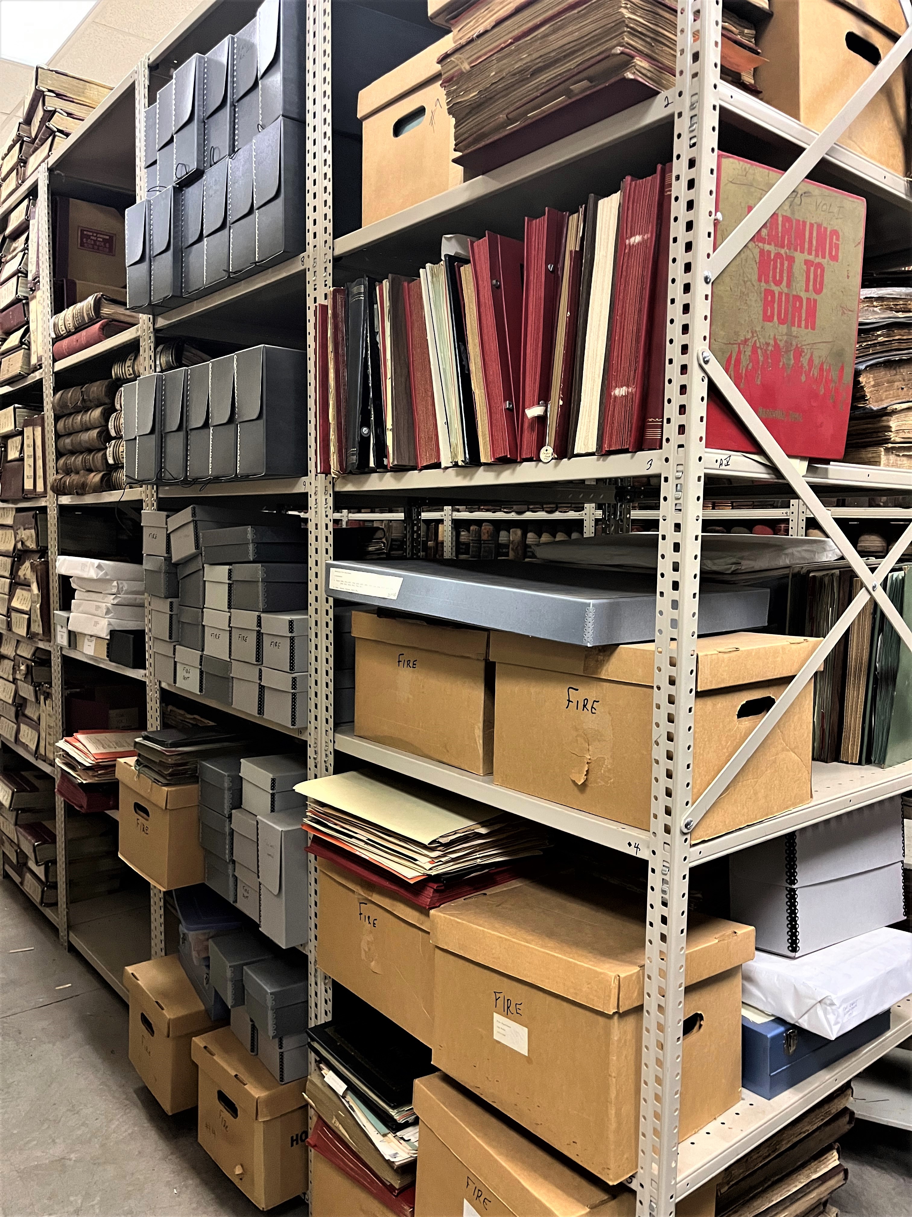 Photo of Fire Dept. Shelves at Metro Archives off-site storage