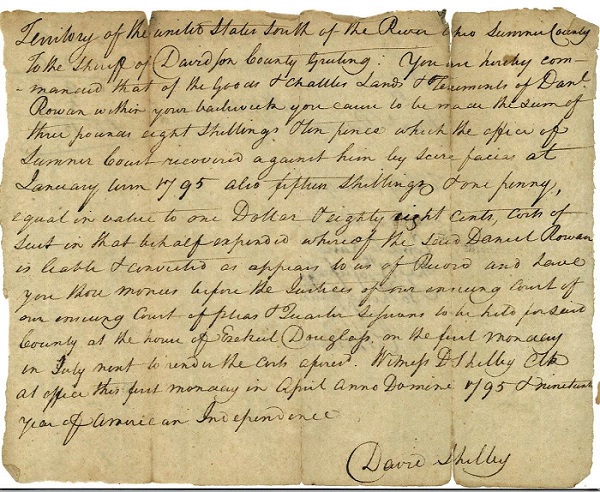 Handwritten Sheriff's Order from 1795