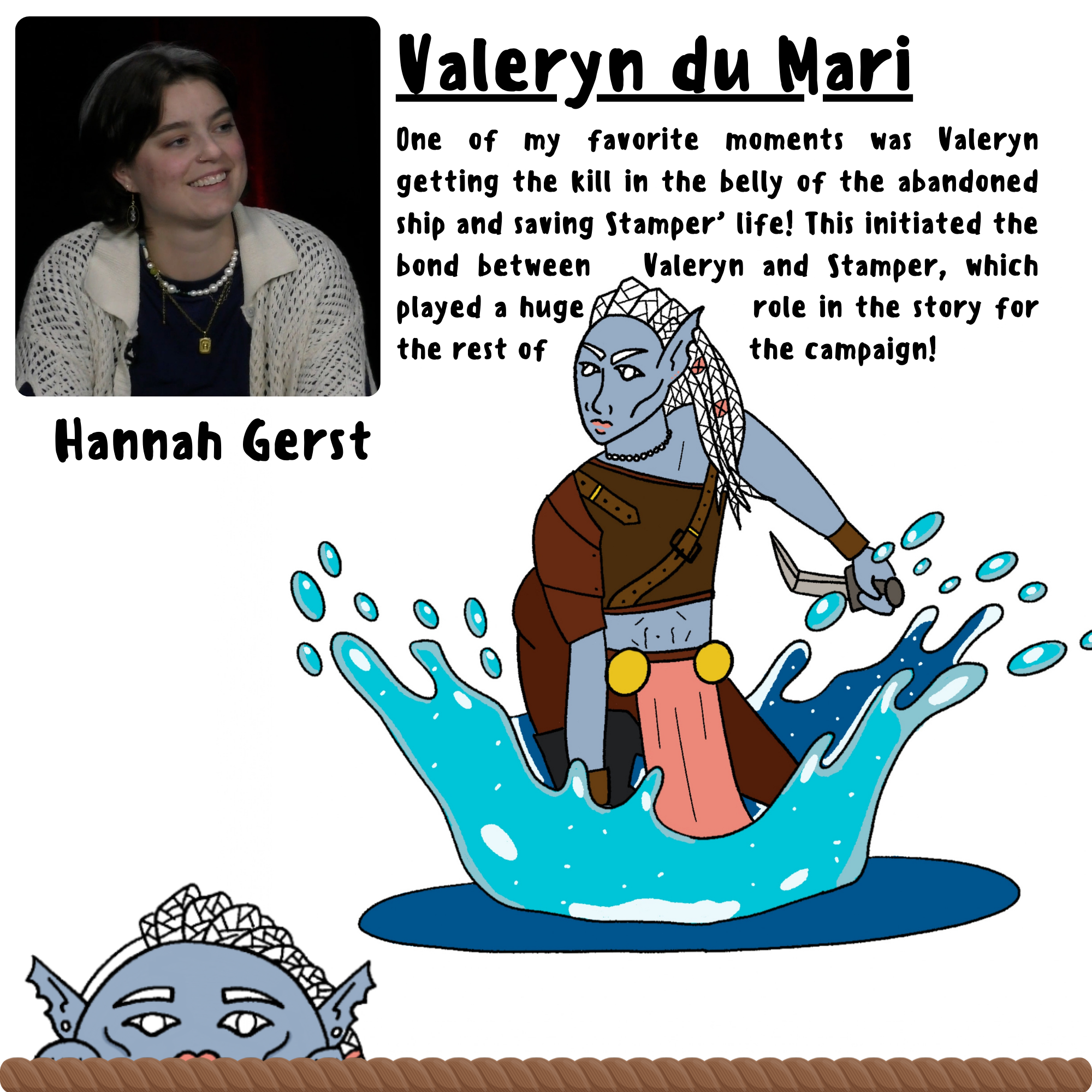 Image 1: Photo of Hannah from the final episode: Image 2: Illustration of Valeryn  deal the  the final blow at the bottom of the ghost ship.