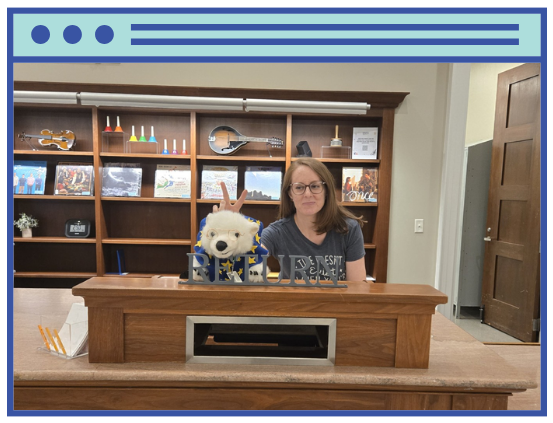 Vanilla and Stephanie at circulation desk