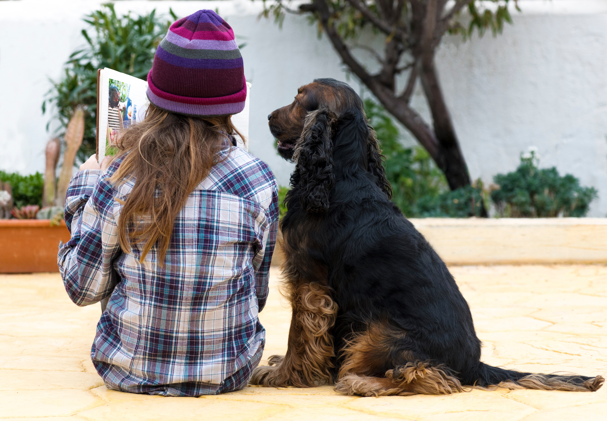 child reading to dog