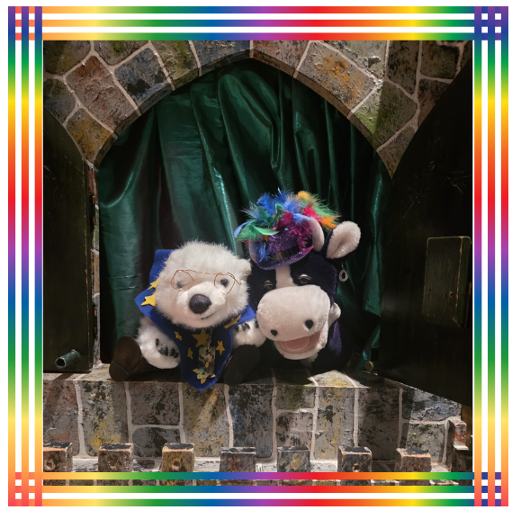 Vanilla and Coco in the puppet house 