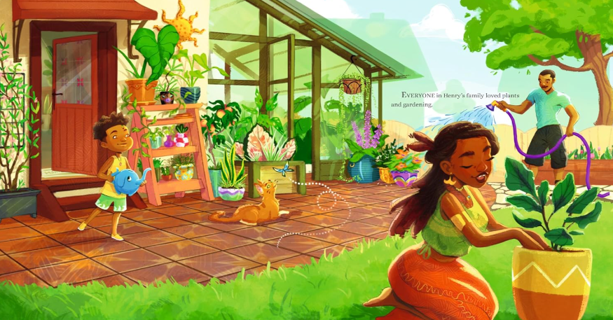 Family enjoys outdoor gardening