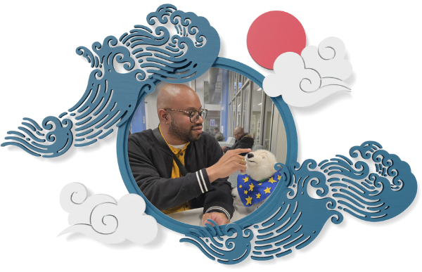 Jamal sitting with Vanilla