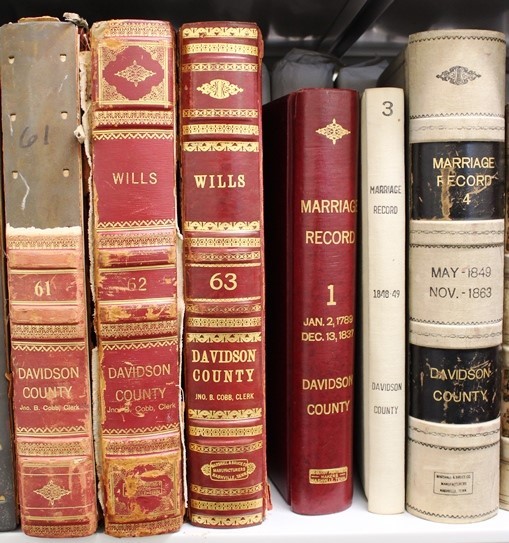 View of wills and marriage books in Metro Archives