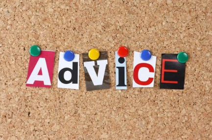 The word 'advice' spelled out with individual letters cut out from magazines