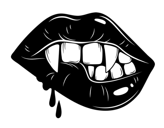 Vampire drawing blood after biting lip