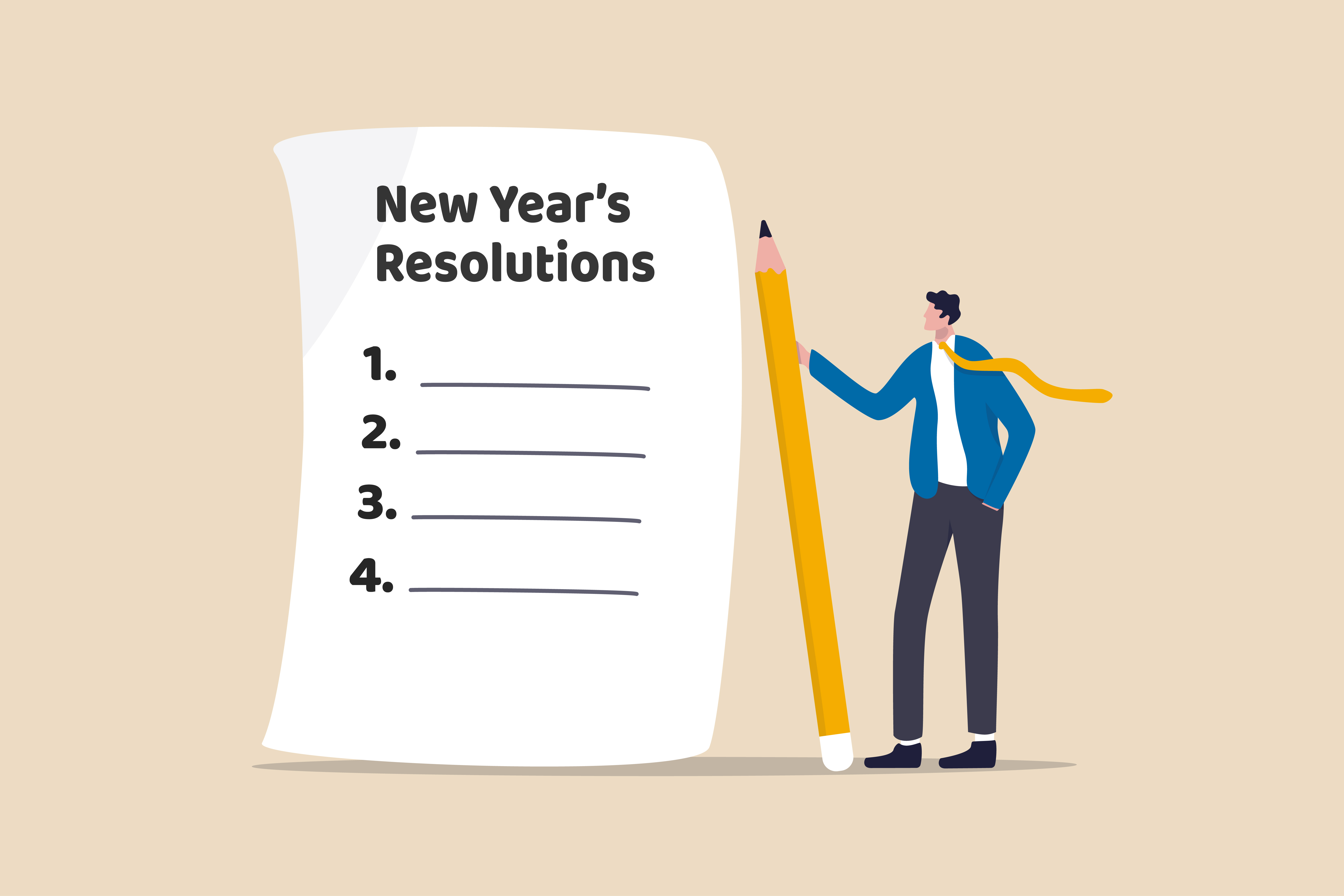 Man with list of New Year's Resolutions