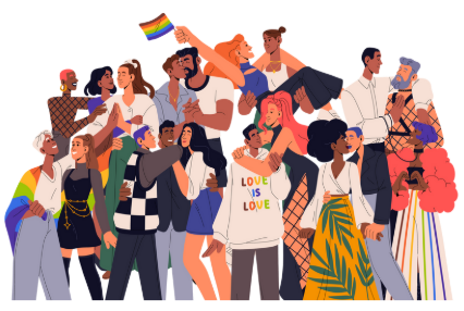 Illustrated image of queer characters