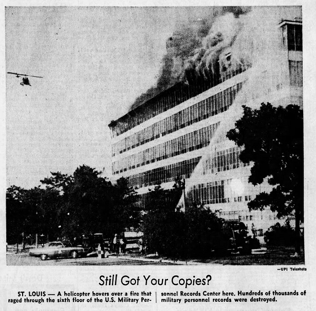 Tennessean clipping of St. Louis NARA fire