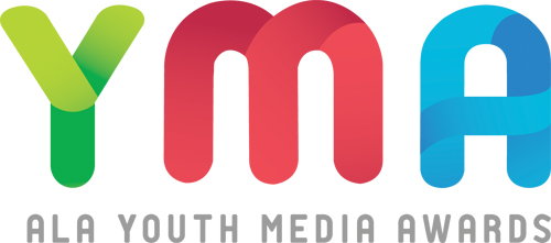Logo of the American Library Association (ALA) Youth Media Awards (YMA). "Y" is in a green gradient, "M" is in a red gradient, "A" is in a blue gradient. Acronym "YMA" is in colored letters above text reading "ALA Youth Media Awards." 