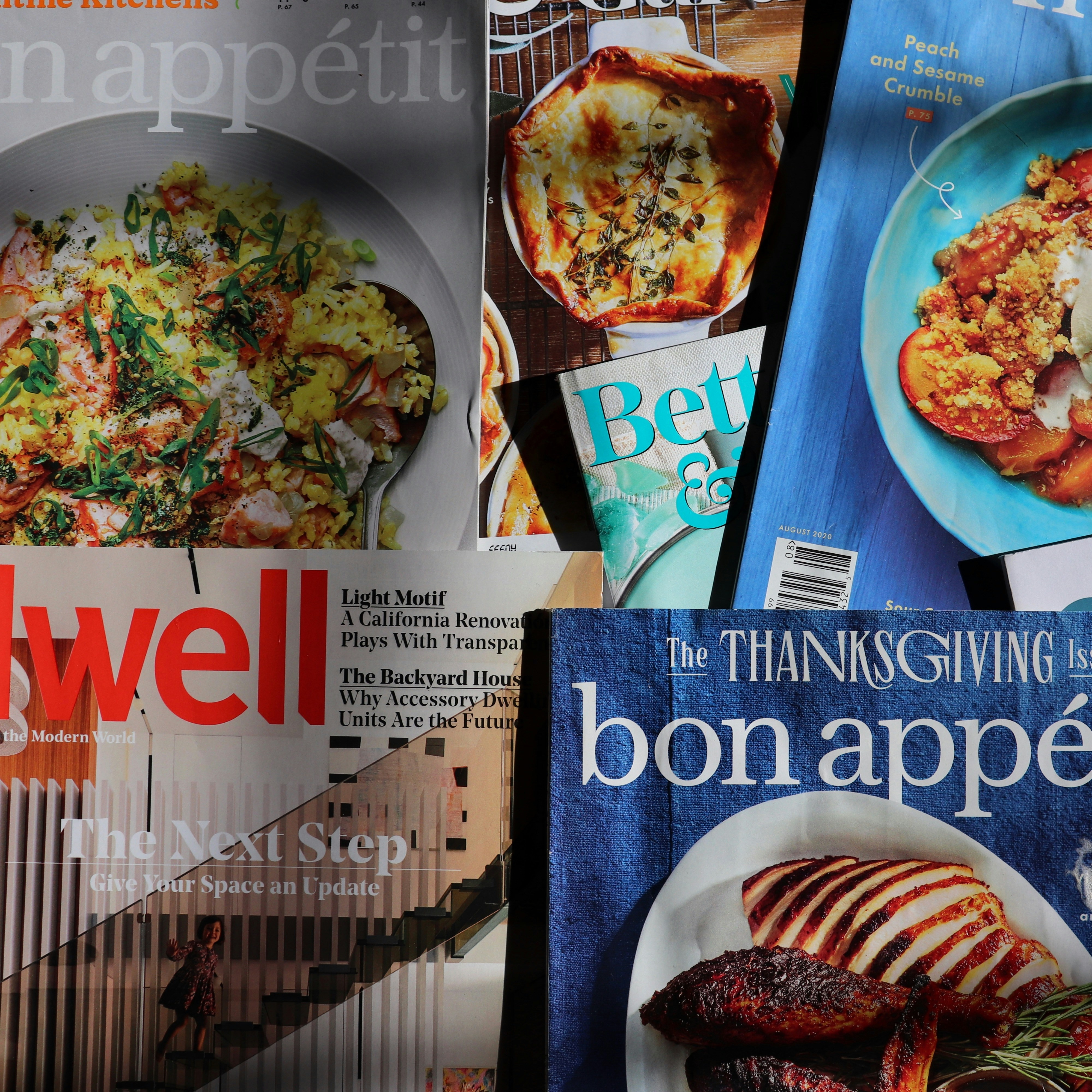 flat shot of different magazine articles