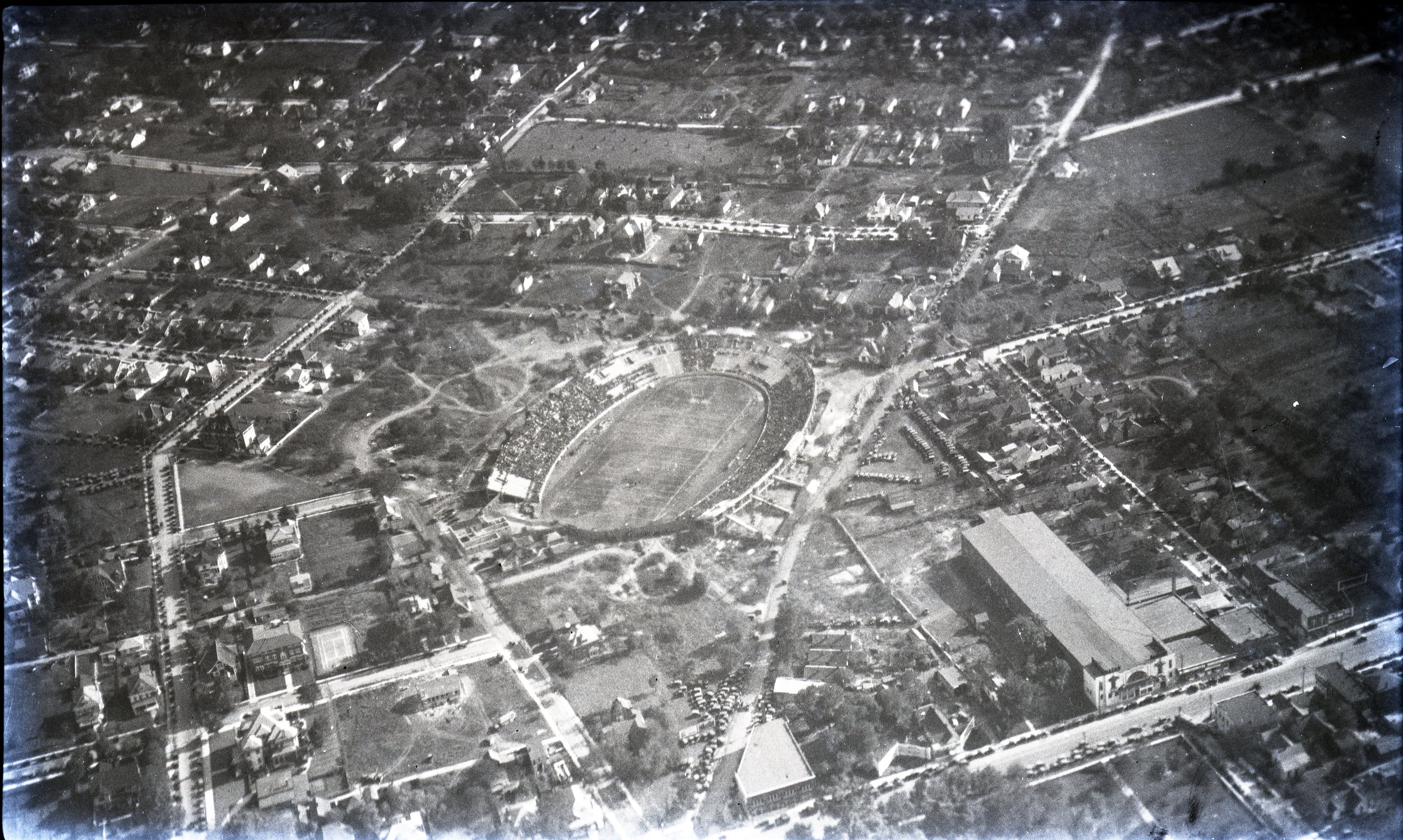 Aerial view of Dudley Field from the Walter Williams Collection, circa 1920-30s
