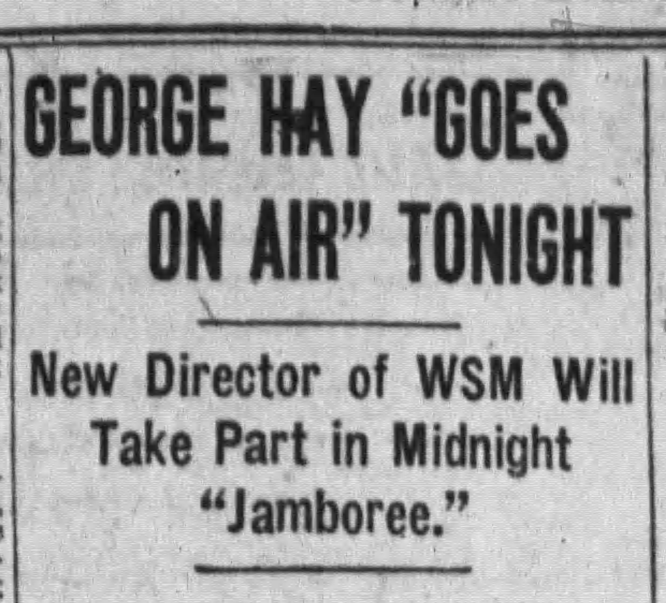 News clipping from November 1925 about the hiring of George Hay 