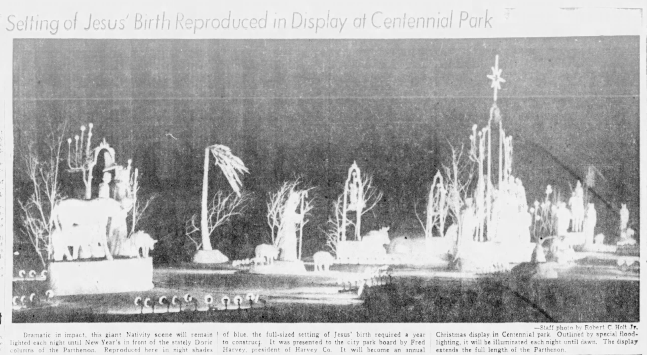 Tennessean clipping from 12-11-1953 showing the Nativity Scene