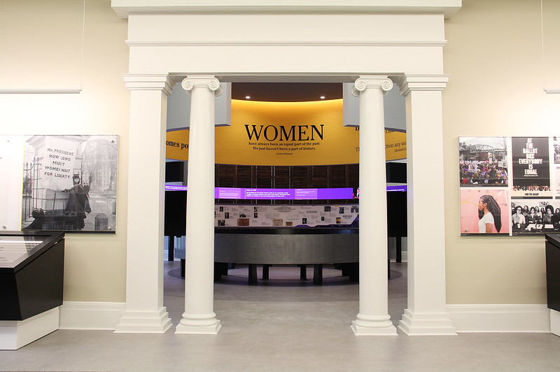 partial view of Votes for Women interactive exhibit at the Main Library, downtown