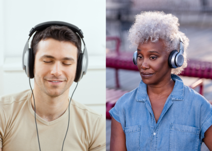 men and women listening to talking library