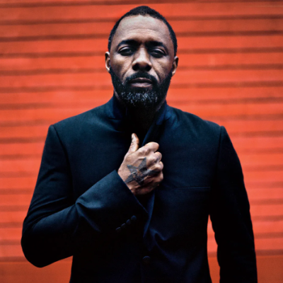 idris elba with red background