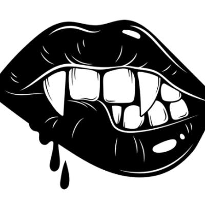Vampire drawing blood after biting lip