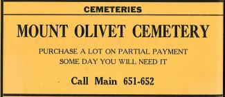 1922 City Directory ad for Mt. Olivet Cemetery