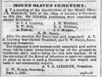 Clipping announcing the Mount Olivet Cemetery Construction
