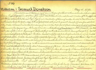 Deed Book C_pg. 500 - outlining the transfer of property to William and Samuel Donelson