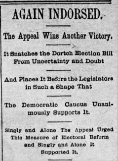 Memphis news clipping from March, 1889 referencing the new voting laws