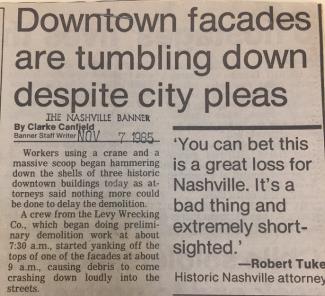 Nashville Banner clipping from November, 1985