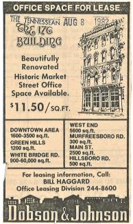 Tennessean clipping from 1982, advertising office space for lease at 176 2nd Ave N