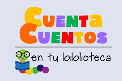 Cuenta Cuentos en tu biblioteca. Illustration of bookworm.