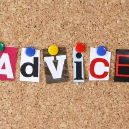 The word 'advice' spelled out with individual letters cut out from magazines